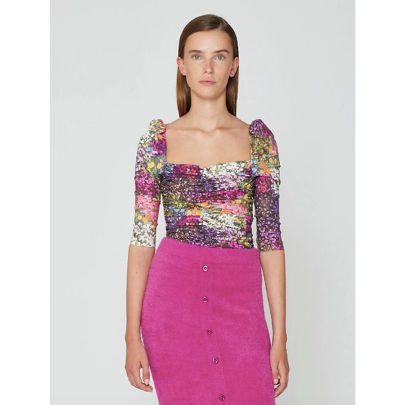 Rotate Birger Christensen Freja Top Floral Ruched Jersey Blouse US 10 UK 16 - Picture 8 of 8